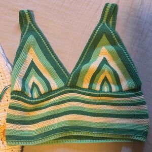 Zara crochet Striped Green and Yellow Knit Bralette